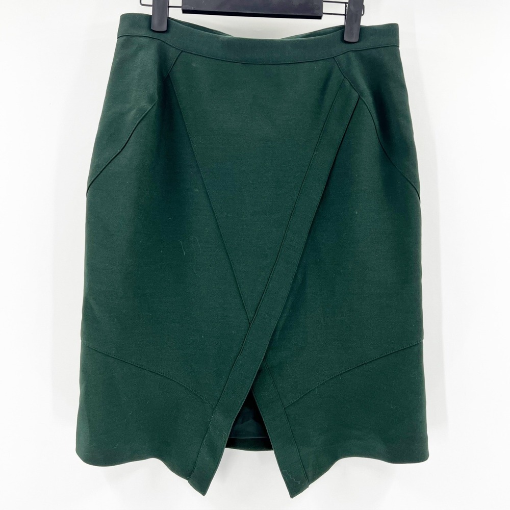 BCBGMAXAZRIA Pencil Skirt Womens 8 Green Good Tulip Wrap‎ Front Career D33